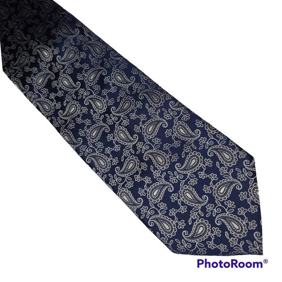 Nordstrom SmartCare blue silver paisley silk tie - Picture 1 of 5